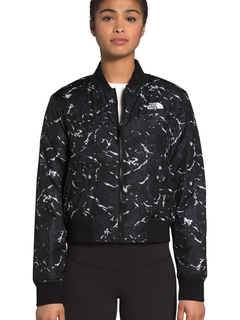 The North Face Women's Black Marble-Print Bomber Jacket
